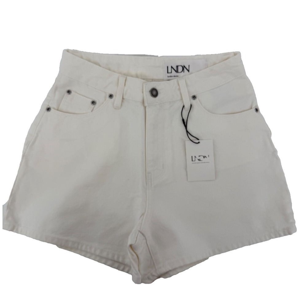 LNDN Landon Denim Shorts Womens 26 Clean Girl Ivory High Rise Organic Cotton NWT